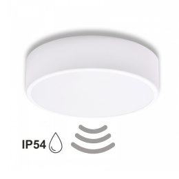 Lampa sufitowa łazienkowa na taras Plafon CLEO 300 IP54 Biały z Czujnikiem Ruchu