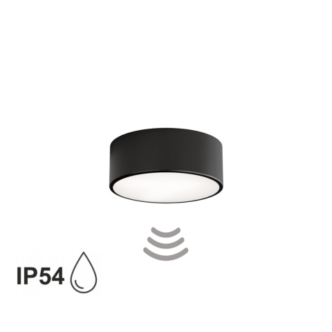 Lampa sufitowa łazienkowa na taras Plafon CLEO 200 IP54 Czarny z Czujnikiem Ruchu