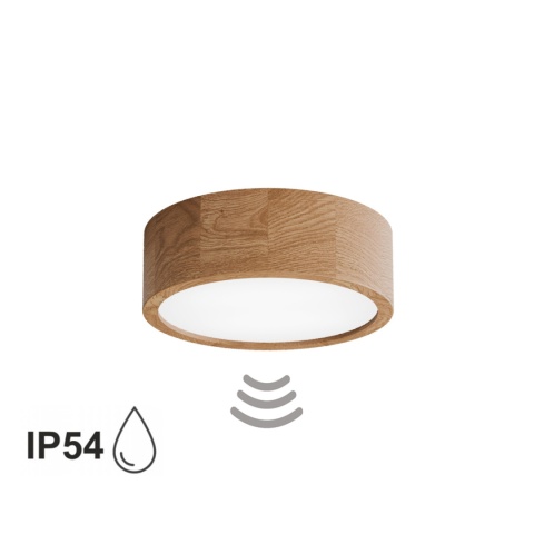 Lampa sufitowa łazienkowa na taras Plafon CLEO DR275 IP54 Dąb z Czujnikiem Ruchu