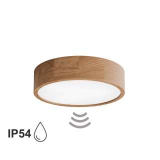 Lampa sufitowa łazienkowa na taras Plafon CLEO DR375 IP54 Dąb z Czujnikiem Ruchu