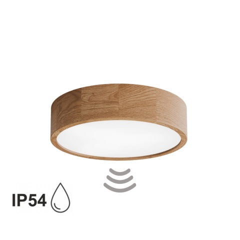 Lampa sufitowa łazienkowa na taras Plafon CLEO 375 IP54 Dąb z Czujnikiem Ruchu