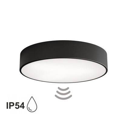 Lampa sufitowa łazienkowa na taras plafon CLEO 400 Czarny IP54 z Czujnikiem Ruchu