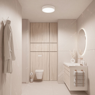 Lampa sufitowa łazienkowa na taras plafon CLEO 500 IP54 Biały 50 cm z Czujnikiem Ruchu
