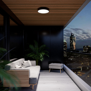 Lampa sufitowa łazienkowa na taras plafon CLEO 500 IP54 Czarny 50 cm z Czujnikiem Ruchu