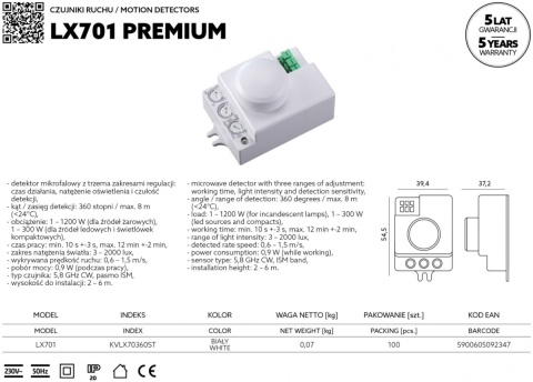 Lampa sufitowa Plafon CLEO DR375 Sosna z Czujnikiem Ruchu