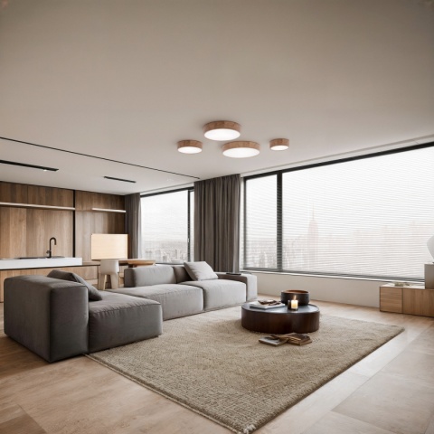 Lampa sufitowa drewniana dębowa Plafon CLEO DR575 Dąb z Czujnikiem Ruchu