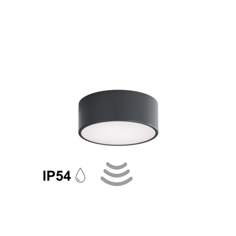 Lampa sufitowa łazienkowa na taras Plafon CLEO 200 IP54 Antracyt z Czujnikiem Ruchu
