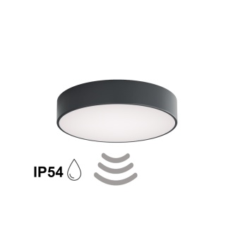 Lampa sufitowa łazienkowa na taras plafon CLEO 400 Antracyt IP54 z Czujnikiem Ruchu