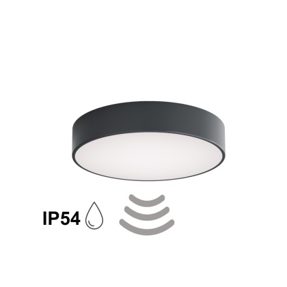 Lampa sufitowa łazienkowa na taras plafon CLEO 400 Antracyt IP54 z Czujnikiem Ruchu