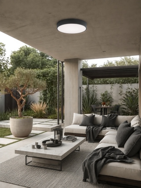 Lampa sufitowa łazienkowa na taras plafon CLEO 400 IP54 Antracyt 40 cm
