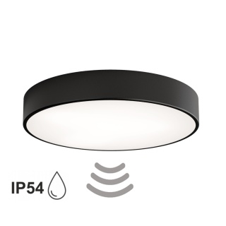 Lampa sufitowa łazienkowa na taras plafon CLEO 500 IP54 Czarny 50 cm z Czujnikiem Ruchu