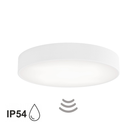 Lampa sufitowa łazienkowa na taras plafon CLEO 500 IP54 Biały z Czujnikiem Ruchu 50 cm