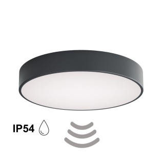 Lampa sufitowa łazienkowa na taras plafon CLEO 500 IP54 Antracyt z Czujnikiem Ruchu 50 cm