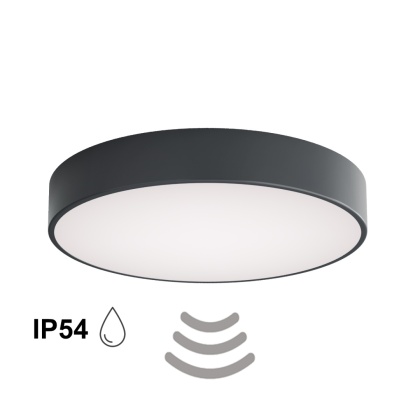Lampa sufitowa łazienkowa na taras plafon CLEO 500 IP54 Antracyt z Czujnikiem Ruchu 50 cm