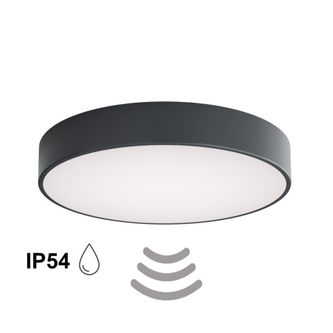 Lampa sufitowa łazienkowa na taras plafon CLEO 500 IP54 Antracyt z Czujnikiem Ruchu 50 cm