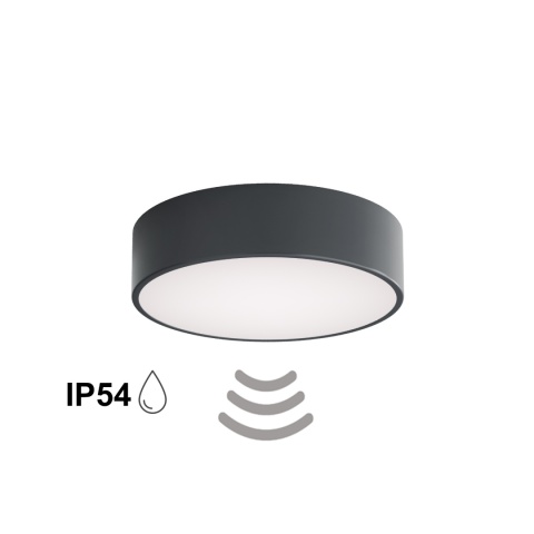 Lampa sufitowa na taras Plafon CLEO 300 IP54 Antracyt z Czujnikiem Ruchu